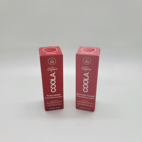 Two COOLA Mineral Liplux SPF 30 Firecracker & Summer Crush Tinted Lip Balm Vegan - Picture 3 of 10